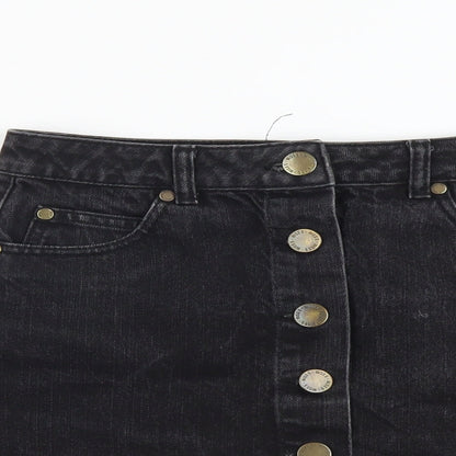 Miss Selfridge Womens Grey Cotton Straight & Pencil Skirt Size 8 Button