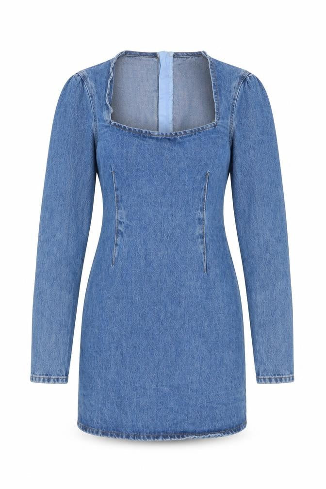 ASOS Womens Blue Cotton Bodycon Size 6 Square Neck Zip