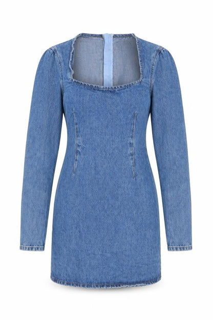 ASOS Womens Blue Cotton Bodycon Size 6 Square Neck Zip