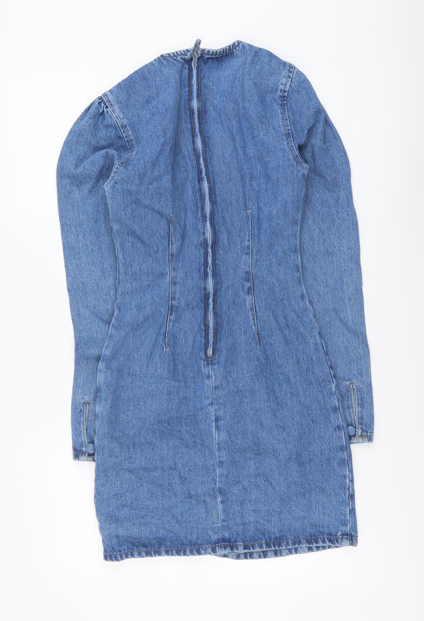 ASOS Womens Blue Cotton Bodycon Size 6 Square Neck Zip