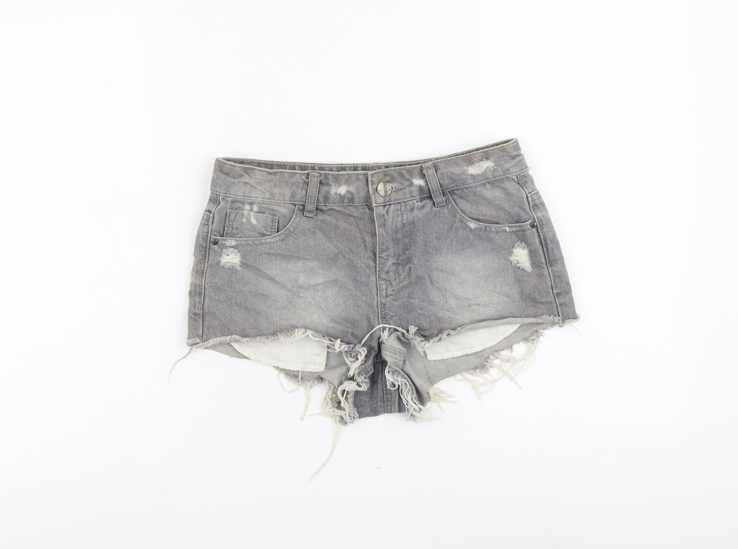 Denim & Co. Womens Grey Cotton Hot Pants Shorts Size 6 L3 in Regular Button - Distressed