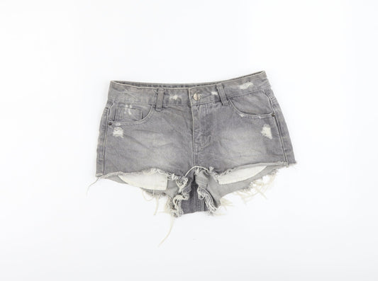 Denim & Co. Womens Grey Cotton Hot Pants Shorts Size 6 L3 in Regular Button - Distressed