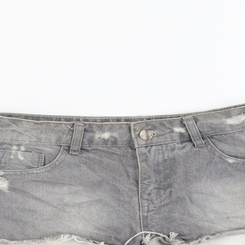 Denim & Co. Womens Grey Cotton Hot Pants Shorts Size 6 L3 in Regular Button - Distressed