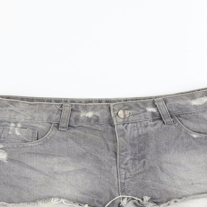 Denim & Co. Womens Grey Cotton Hot Pants Shorts Size 6 L3 in Regular Button - Distressed