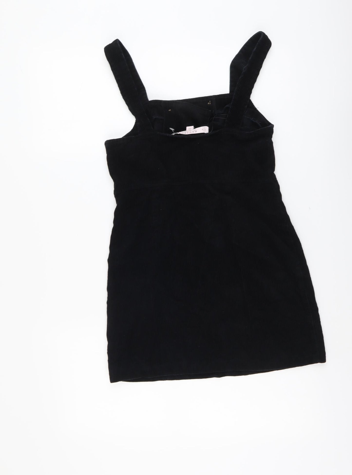 Miss Selfridge Womens Black Cotton Pinafore/Dungaree Dress Size 6 Square Neck Zip