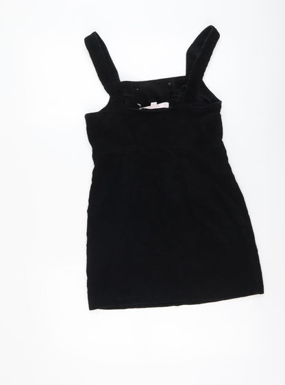 Miss Selfridge Womens Black Cotton Pinafore/Dungaree Dress Size 6 Square Neck Zip