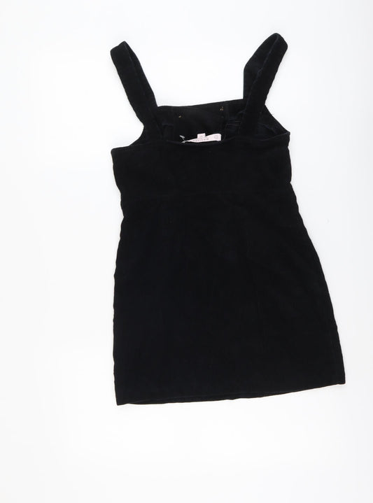 Miss Selfridge Womens Black Cotton Pinafore/Dungaree Dress Size 6 Square Neck Zip