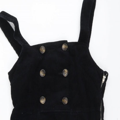 Miss Selfridge Womens Black Cotton Pinafore/Dungaree Dress Size 6 Square Neck Zip