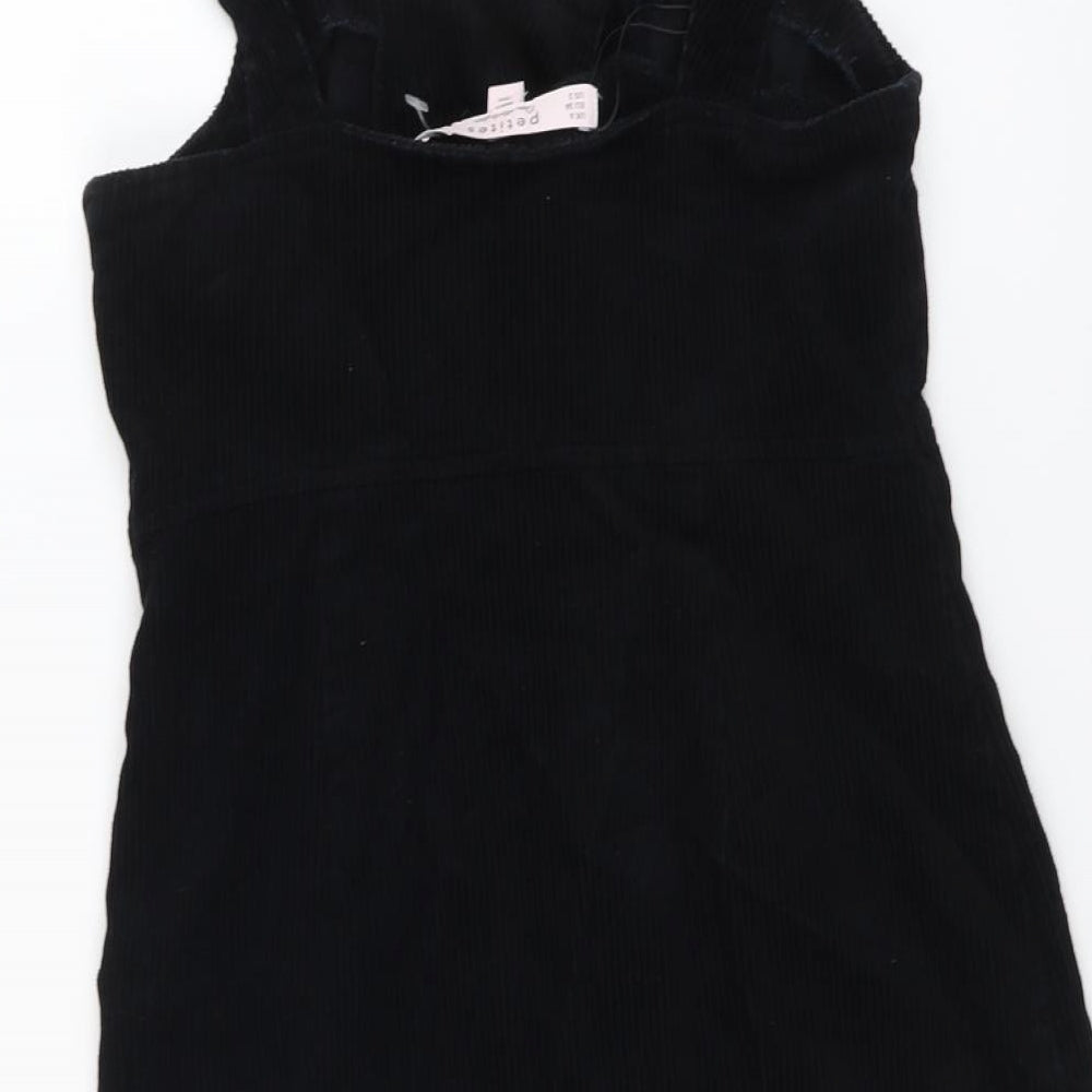 Miss Selfridge Womens Black Cotton Pinafore/Dungaree Dress Size 6 Square Neck Zip