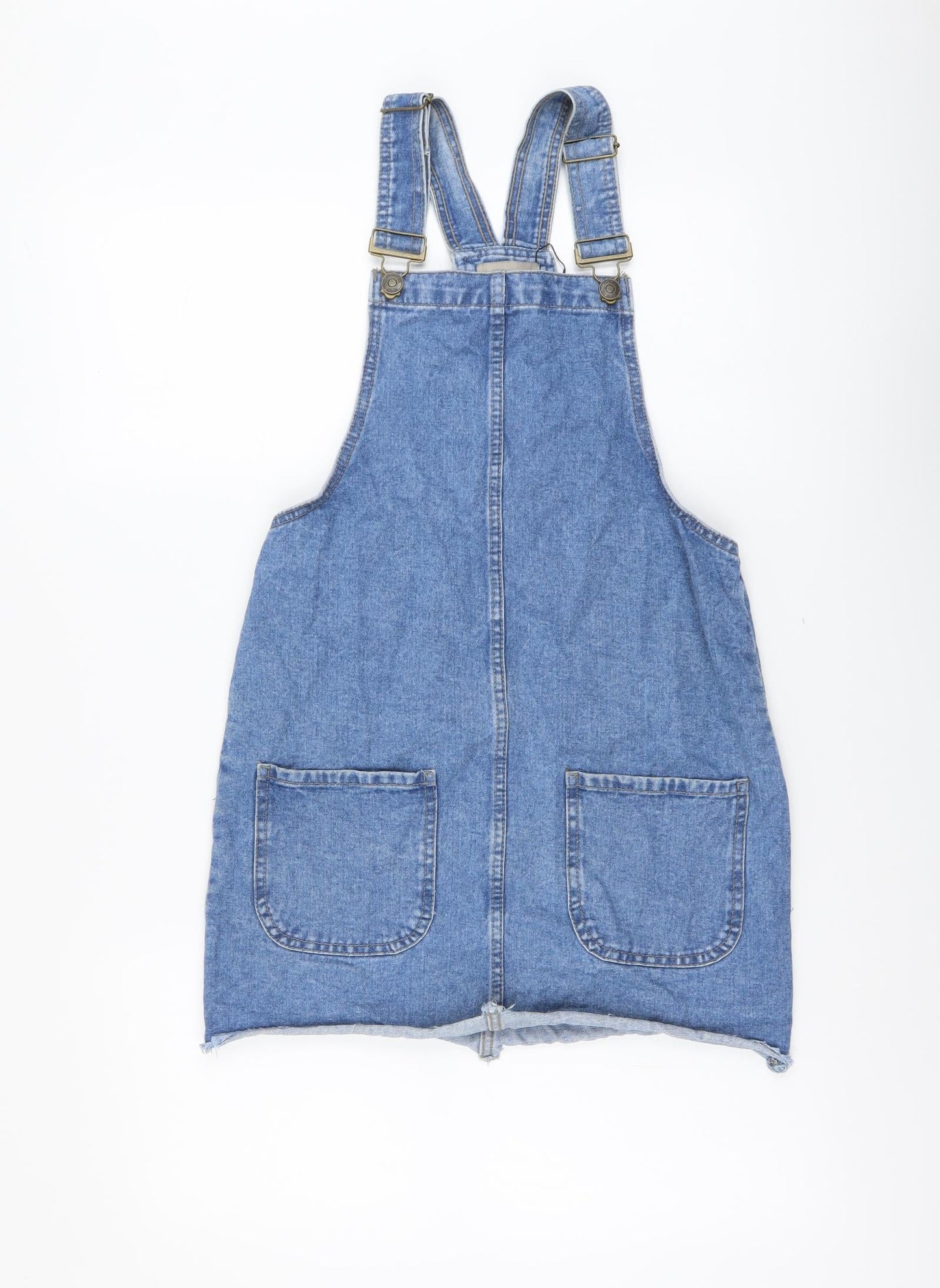 Denim & Co. Womens Blue Cotton Pinafore/Dungaree Dress Size 8 Square Neck Button