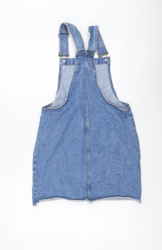 Denim & Co. Womens Blue Cotton Pinafore/Dungaree Dress Size 8 Square Neck Button