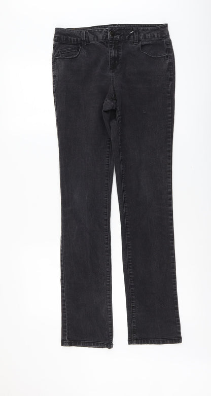 Dorothy Perkins Womens Grey Cotton Straight Jeans Size 10 L25 in Regular Button