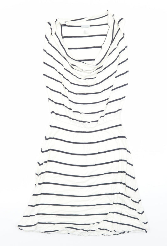 H&M Womens White Striped Viscose Fit & Flare Size 8 Cowl Neck Pullover