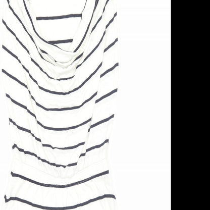 H&M Womens White Striped Viscose Fit & Flare Size 8 Cowl Neck Pullover