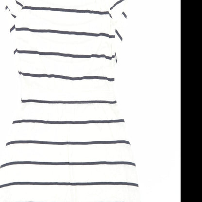 H&M Womens White Striped Viscose Fit & Flare Size 8 Cowl Neck Pullover