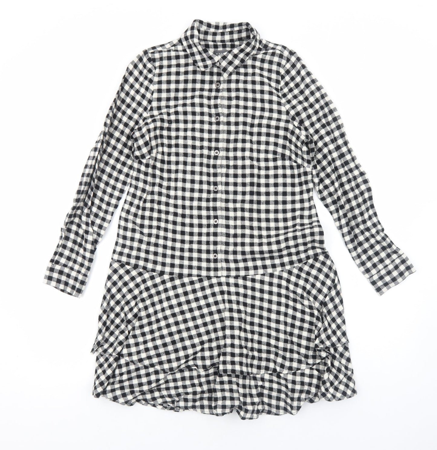 Mint Velvet Womens Black Geometric Cotton Shirt Dress Size 8 Collared Button
