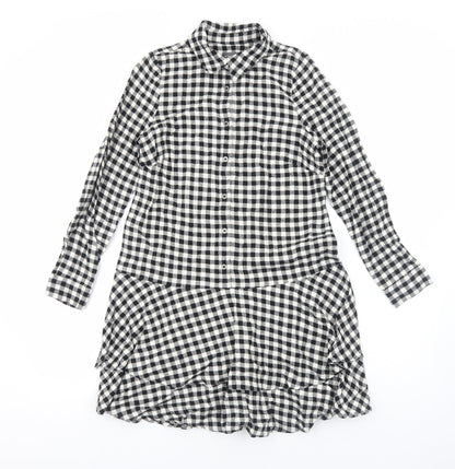 Mint Velvet Womens Black Geometric Cotton Shirt Dress Size 8 Collared Button