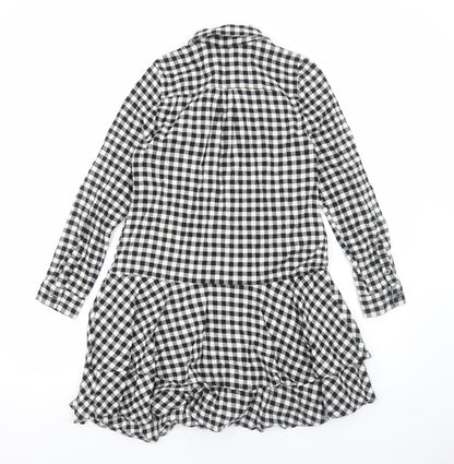 Mint Velvet Womens Black Geometric Cotton Shirt Dress Size 8 Collared Button