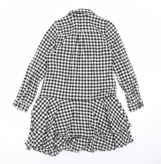 Mint Velvet Womens Black Geometric Cotton Shirt Dress Size 8 Collared Button