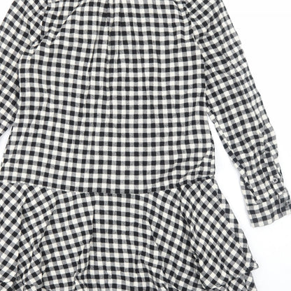 Mint Velvet Womens Black Geometric Cotton Shirt Dress Size 8 Collared Button