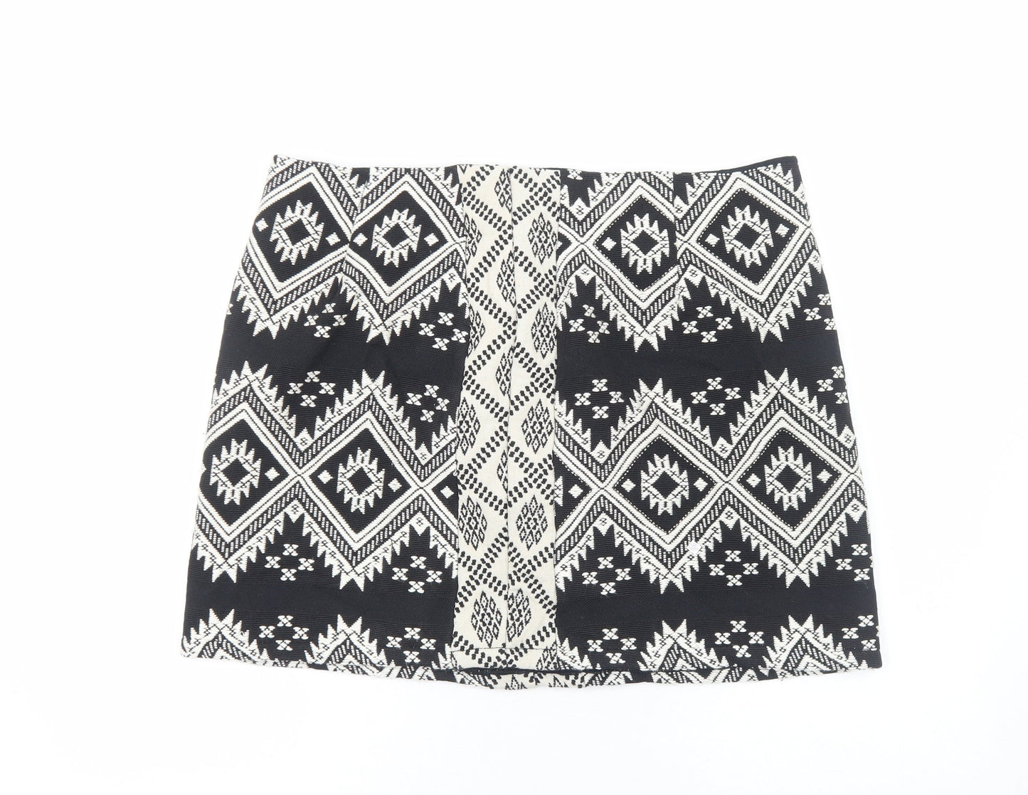 Marks and Spencer Womens Black Geometric Cotton Bandage Skirt Size 18 Zip