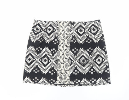 Marks and Spencer Womens Black Geometric Cotton Bandage Skirt Size 18 Zip