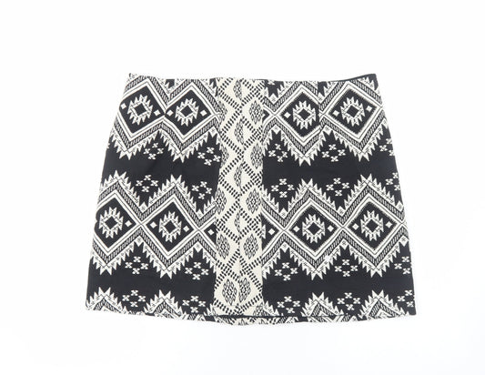 Marks and Spencer Womens Black Geometric Cotton Bandage Skirt Size 18 Zip