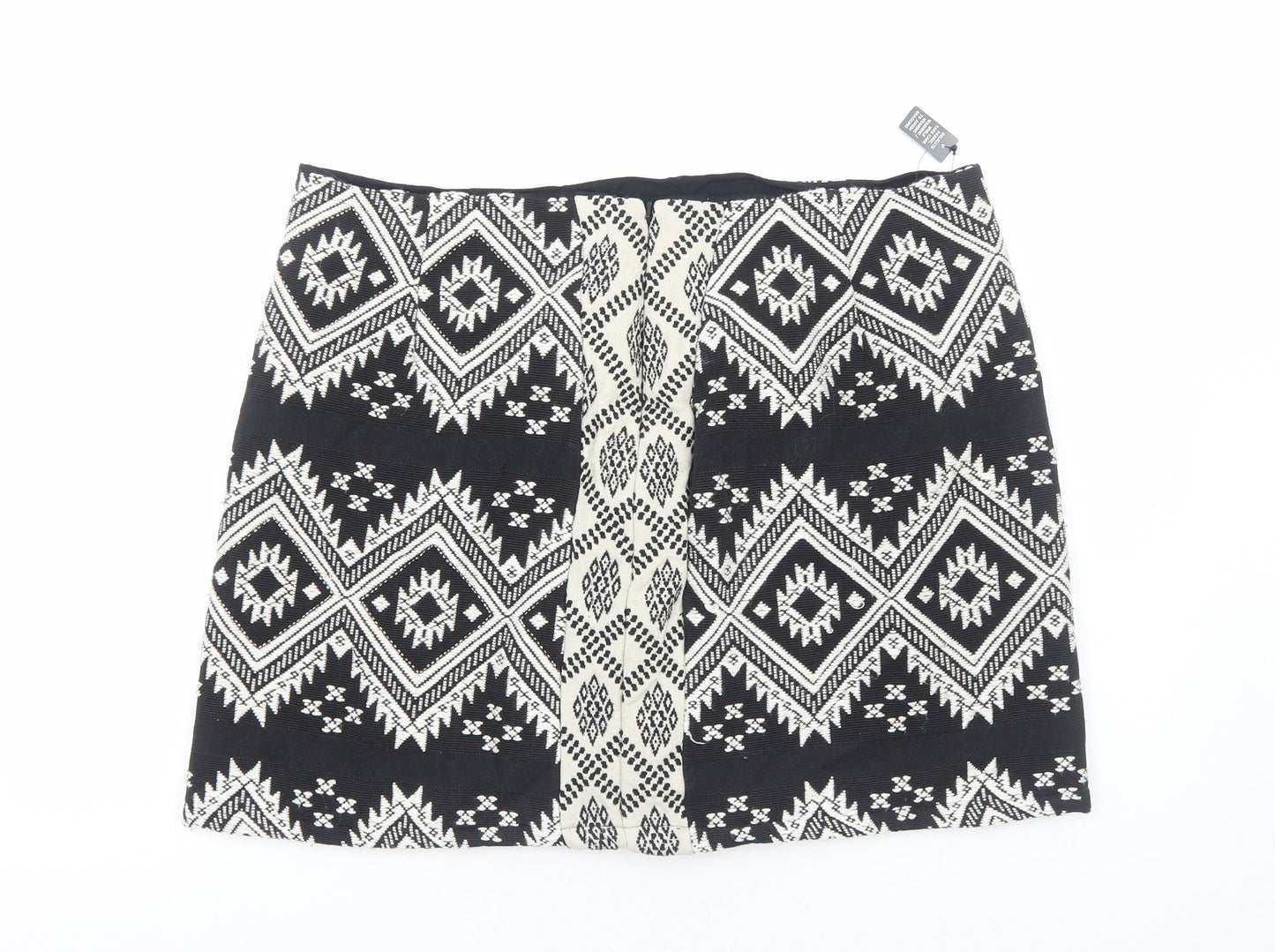 Marks and Spencer Womens Black Geometric Cotton Bandage Skirt Size 18 Zip