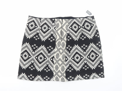 Marks and Spencer Womens Black Geometric Cotton Bandage Skirt Size 18 Zip