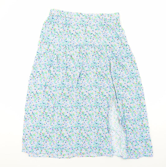 Marks and Spencer Womens Blue Floral Polyester Peasant Skirt Size 14