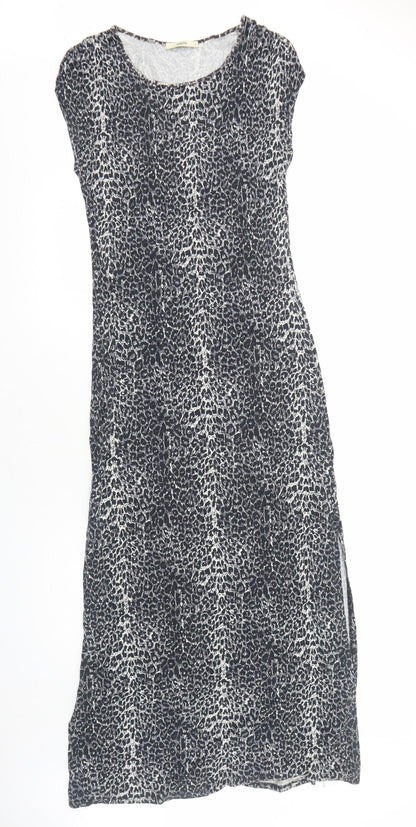 Oasis Womens Grey Animal Print Viscose Bodycon Size S Scoop Neck Pullover - Leopard print