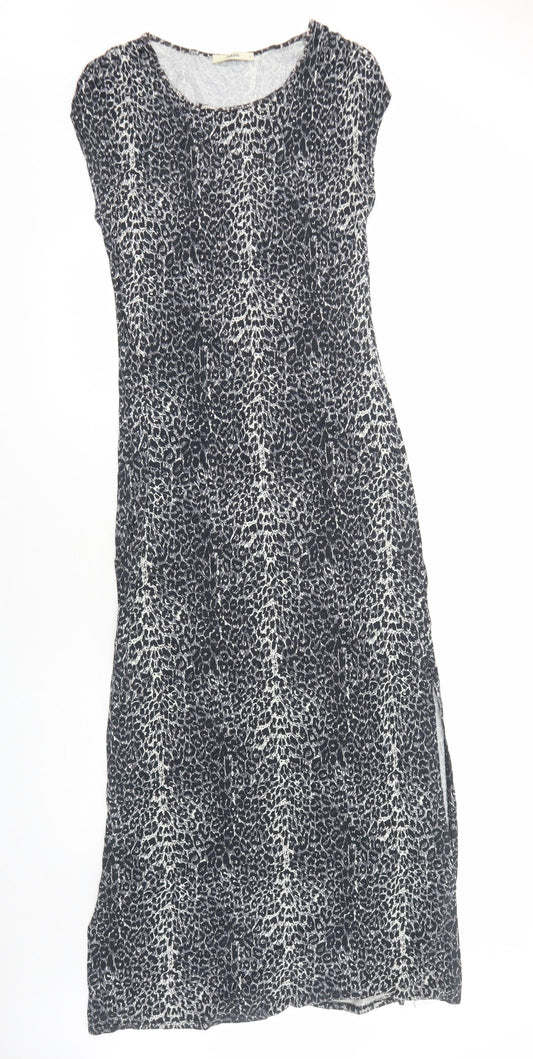 Oasis Womens Grey Animal Print Viscose Bodycon Size S Scoop Neck Pullover - Leopard print