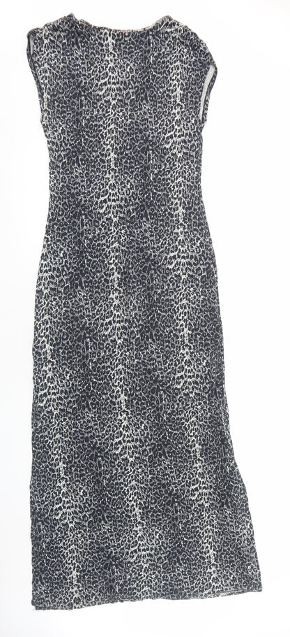 Oasis Womens Grey Animal Print Viscose Bodycon Size S Scoop Neck Pullover - Leopard print
