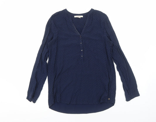 Esprit Womens Blue Polka Dot Viscose Basic Blouse Size 10 V-Neck