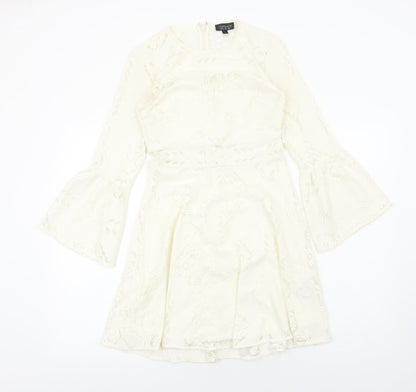 Topshop Womens Ivory Polyester A-Line Size 8 Round Neck Zip