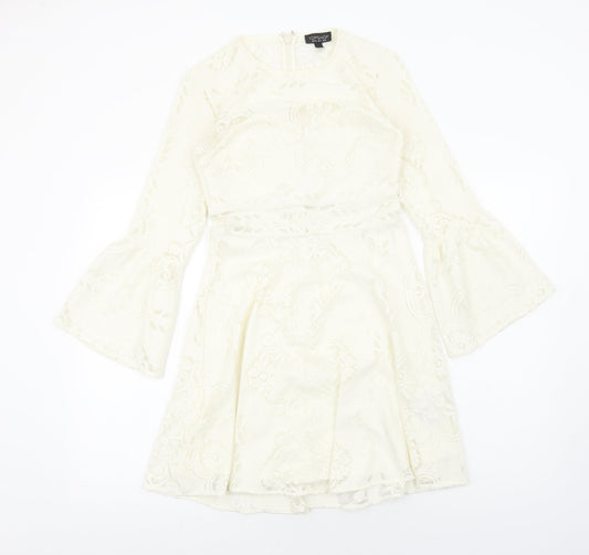 Topshop Womens Ivory Polyester A-Line Size 8 Round Neck Zip