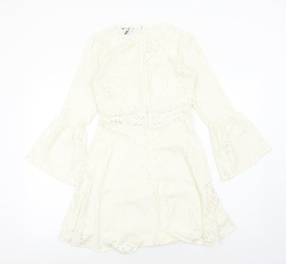 Topshop Womens Ivory Polyester A-Line Size 8 Round Neck Zip