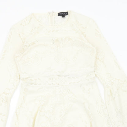 Topshop Womens Ivory Polyester A-Line Size 8 Round Neck Zip