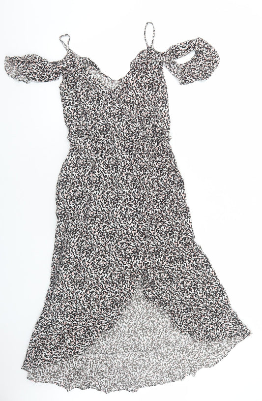 Oasis Womens Multicoloured Geometric Viscose Fit & Flare Size 8 V-Neck Pullover