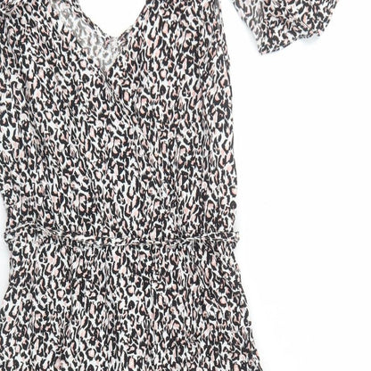 Oasis Womens Multicoloured Geometric Viscose Fit & Flare Size 8 V-Neck Pullover