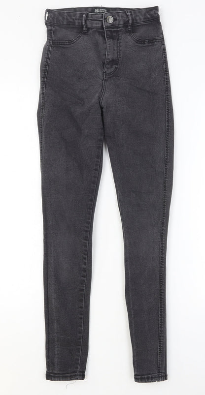 Zara Womens Black Cotton Skinny Jeans Size 6 Slim Button