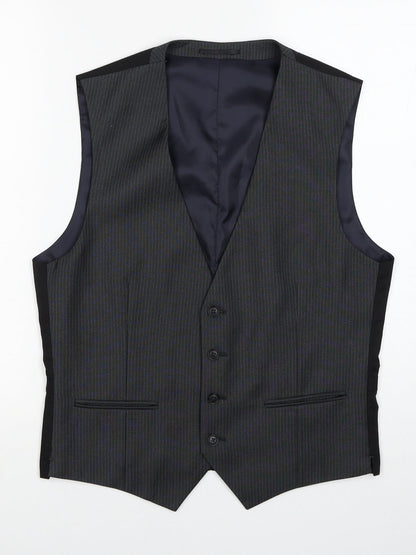 NEXT Mens Grey Striped Polyester Jacket Suit Waistcoat Size 38 Regular