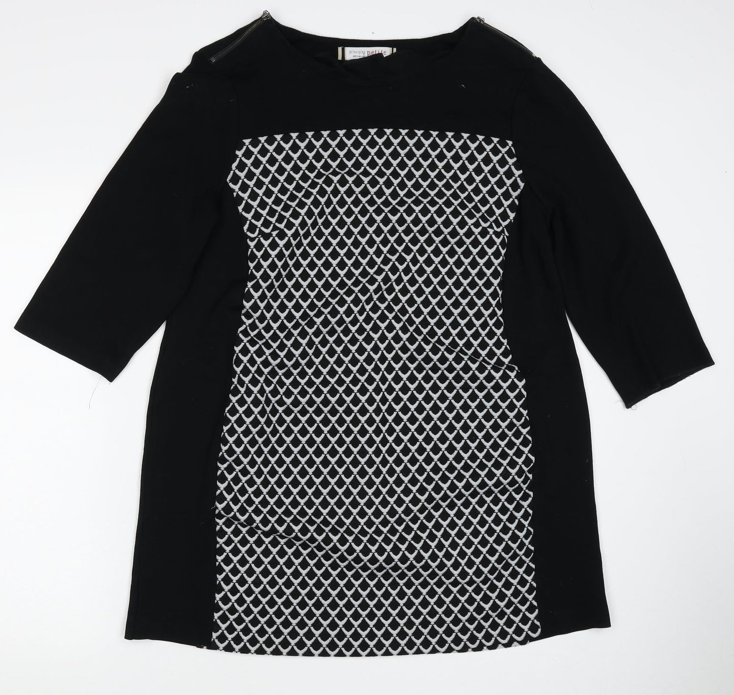 Debenhams Womens Black Geometric Viscose A-Line Size 16 Round Neck Pullover