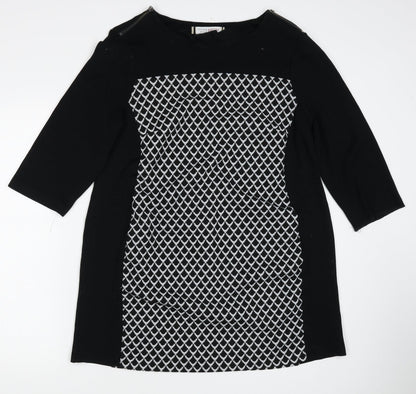 Debenhams Womens Black Geometric Viscose A-Line Size 16 Round Neck Pullover