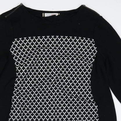 Debenhams Womens Black Geometric Viscose A-Line Size 16 Round Neck Pullover