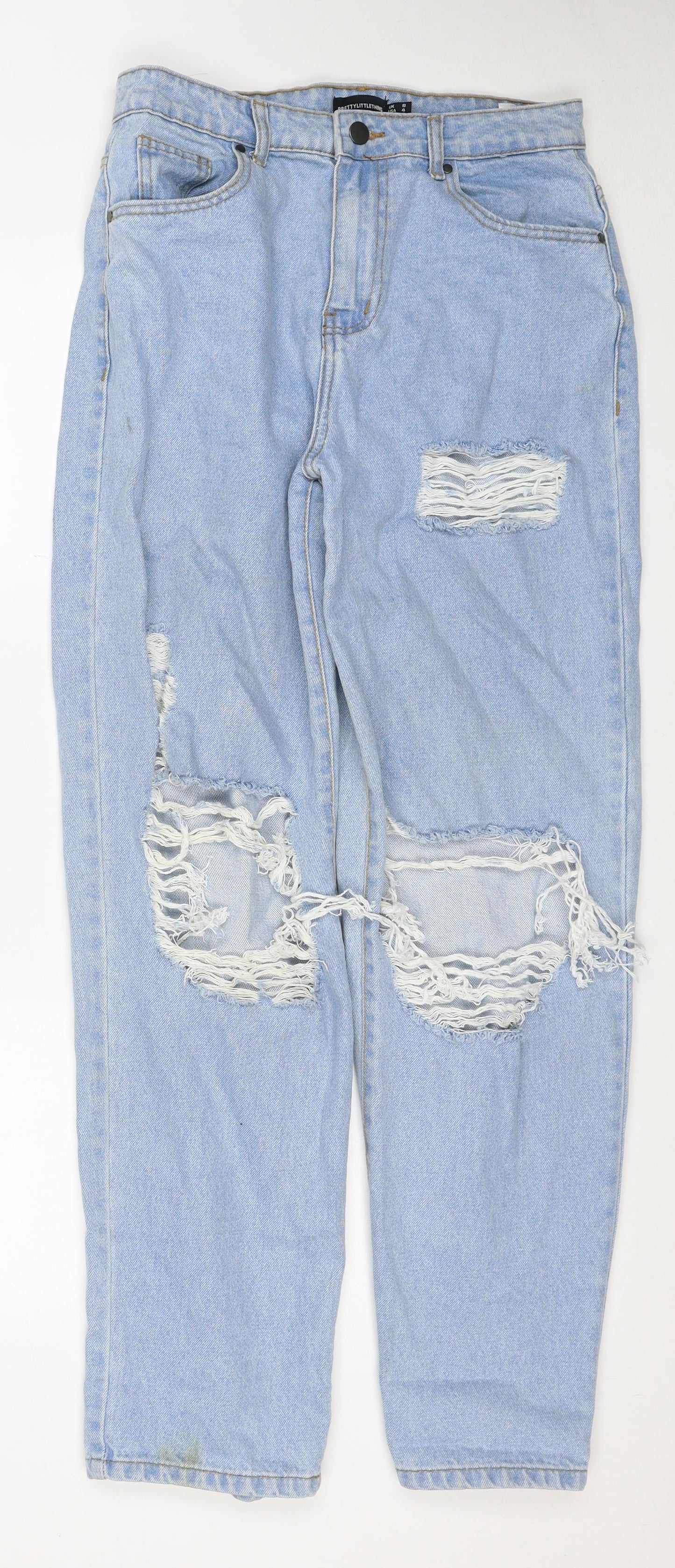 PRETTYLITTLETHING Womens Blue Cotton Straight Jeans Size 8 Regular Zip