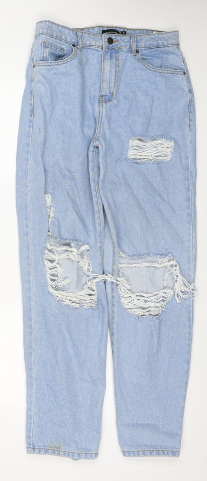 PRETTYLITTLETHING Womens Blue Cotton Straight Jeans Size 8 Regular Zip