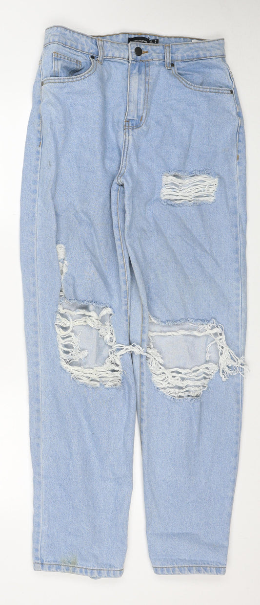 PRETTYLITTLETHING Womens Blue Cotton Straight Jeans Size 8 Regular Zip