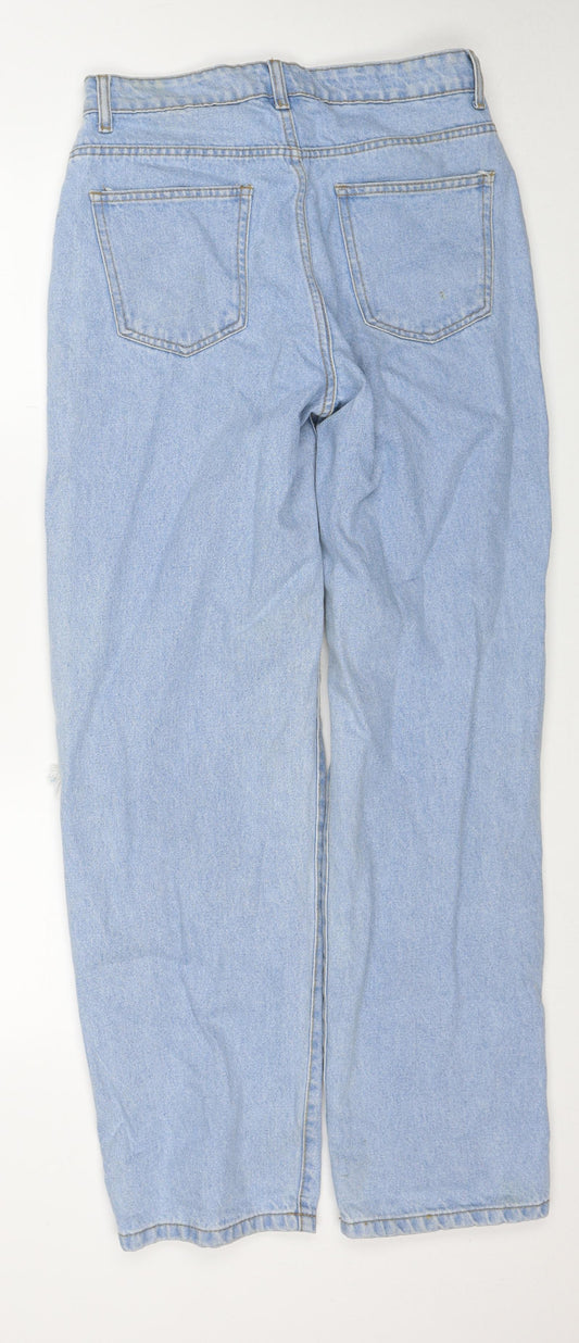 PRETTYLITTLETHING Womens Blue Cotton Straight Jeans Size 8 Regular Zip