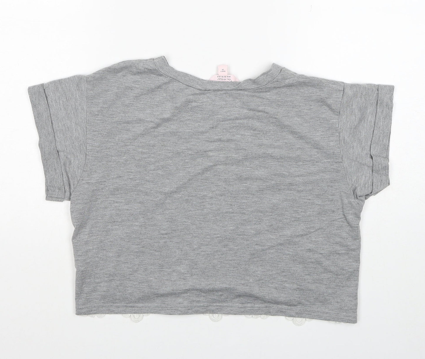 Miss Selfridge Womens Grey Polyester Cropped T-Shirt Size 8 Scoop Neck